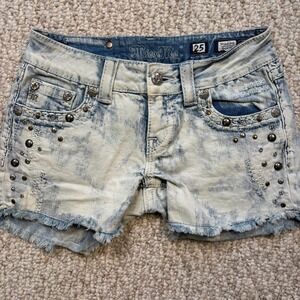 Miss Me Denim Shorts Studded Embellished Distressed Frayed Hem Size 25